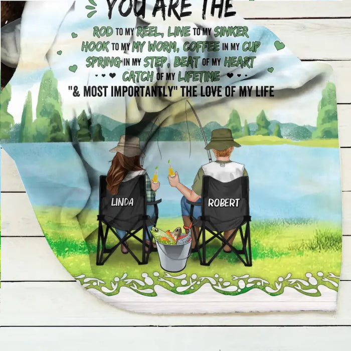 Custom Personalized Fishing Couple Fleece/Quilt Blanket - Gift for Fishing Lovers/Couple/Husband and Wife - You Are The Rod To My Reel, Line To My Sinker