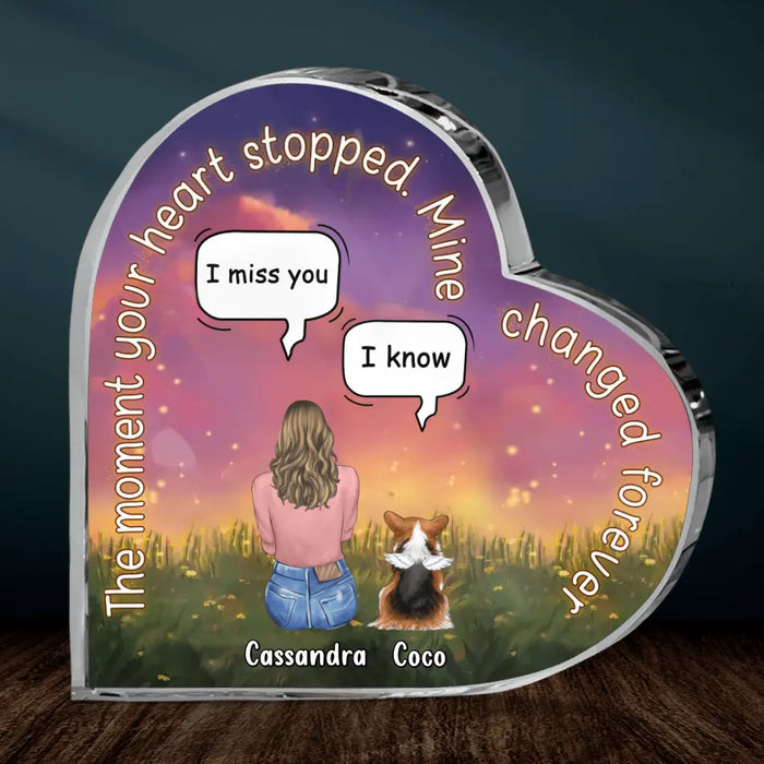 Custom Personalized Memorial Pet Crystal Heart - Memorial Gift Idea For Pet Lover - Upto 4 Pets - Gift Idea For Couple/Dog/Cat Lover - The Moment Your Heart Stopped Mine Changed Forever