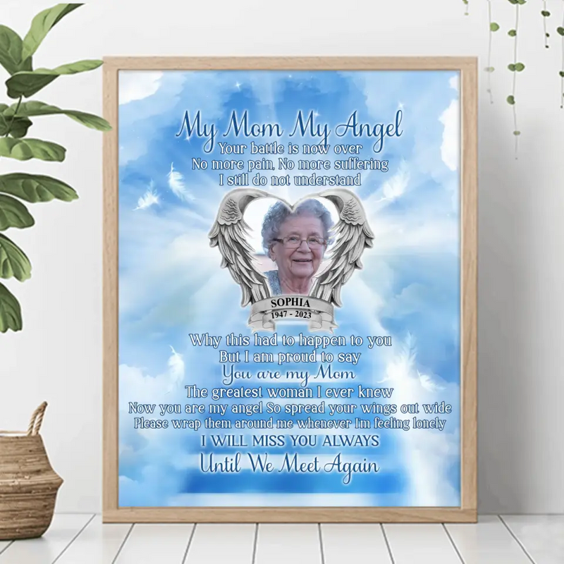 Personalized Memorial Photo Poster - Memorial Gift Idea for Father's Day/Mother's Day - My Angel Your Battle Is Now Over