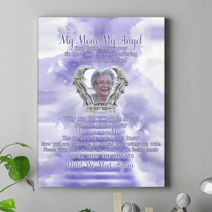 Custom Personalized Memorial Photo Canvas - Memorial Gift Idea for Father's Day/Mother's Day - My Angel Your Battle Is Now Over