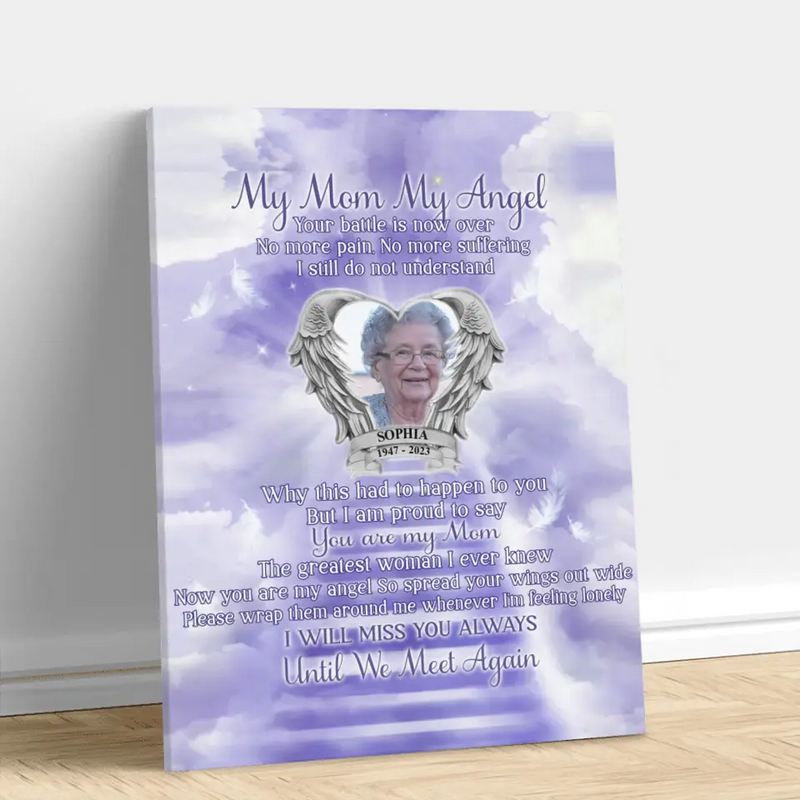 Personalized Memorial Photo Canvas - Memorial Gift Idea for Father's Day/Mother's Day - My Angel Your Battle Is Now Over