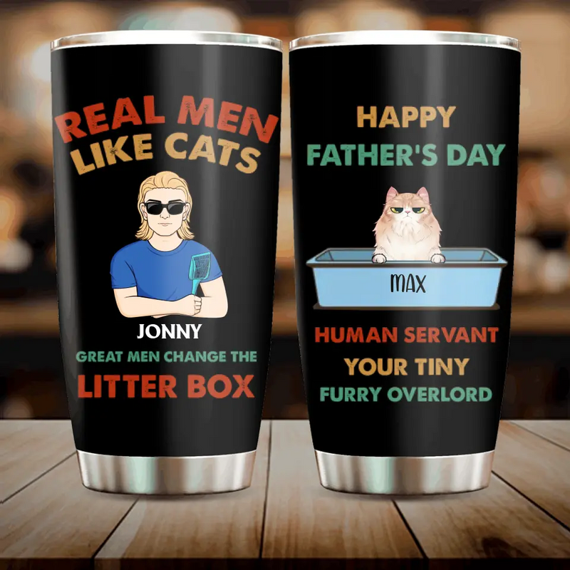Personalized Cat Dad Tumbler - Up to 4 Cats - Father's Day Gift Idea For Cat Lovers - Happy Father's Day Human Servant