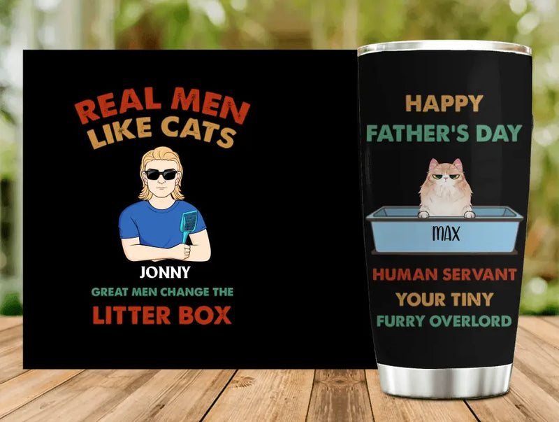 Personalized Cat Dad Tumbler - Up to 4 Cats - Father's Day Gift Idea For Cat Lovers - Happy Father's Day Human Servant