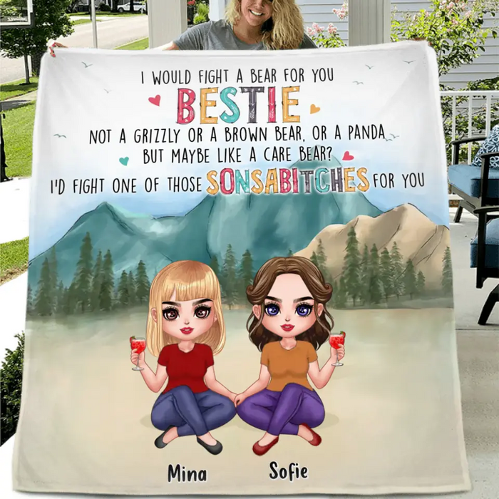 Personalized Besties Fleece Throw Blanket & Quilt - Christmas Gift Idea
