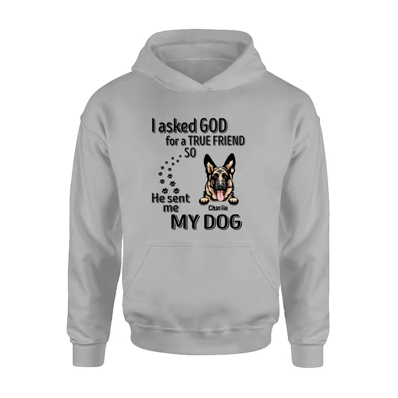 Personalized Pet Shirt/Hoodie - Father's Day/Mother's Day Gift Idea for Dog/Cat Lovers - I Asked God For A True Friend So He Sent Me My Dog