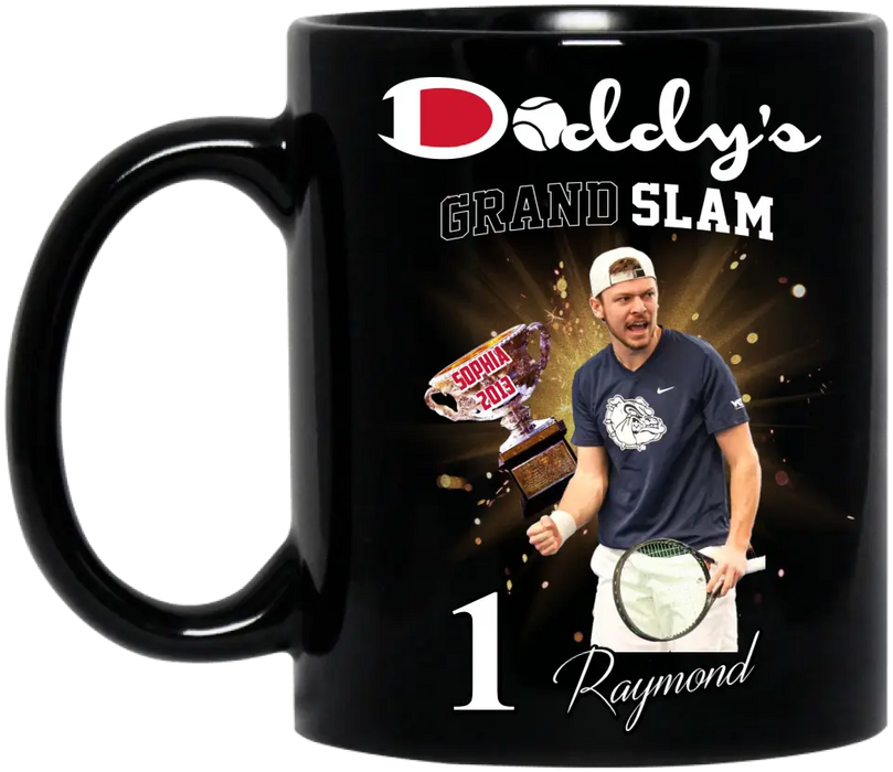 Custom Personalized Daddy Coffee Mug - Upto 4 Children - Father's Day Gift Idea for Tennis Lovers - Daddy's Grand Slam