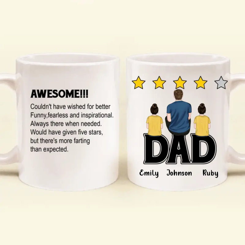 Personalized Dad Rating Coffee Mug - Father's Day Gift Idea For Dad - Up to 4 Kids - Awesome! Couldn't Have Wished For Better