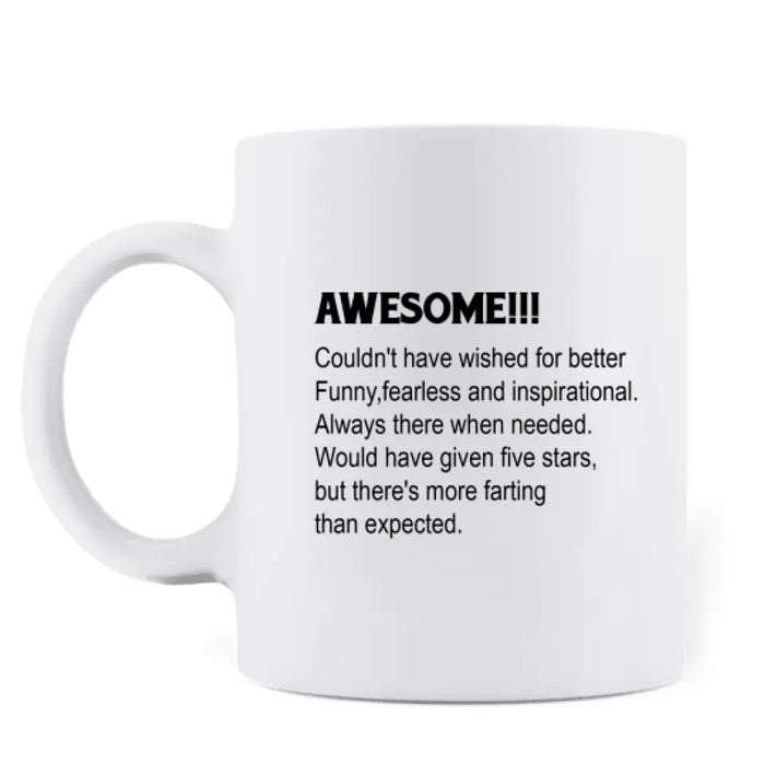 Custom Personalized Dad Rating Coffee Mug - Father's Day Gift Idea For Dad -Upto 4 Kids - Awesome! Couldn't Have Wished For Better