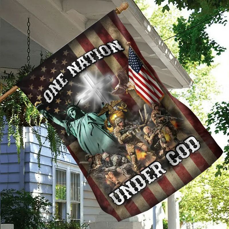 Personalized Veteran Garden Flag - Gift Idea For Veteran - One Nation Under God