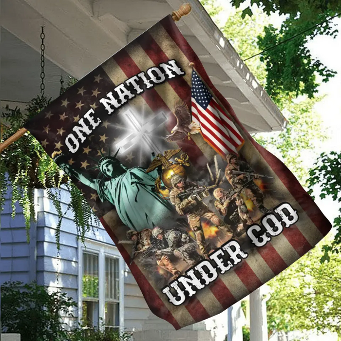 Custom Personalized Veteran Garden Flag - Gift Idea For Veteran - One Nation Under God