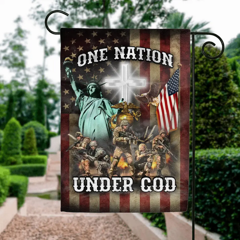 Personalized Veteran Garden Flag - Gift Idea For Veteran - One Nation Under God
