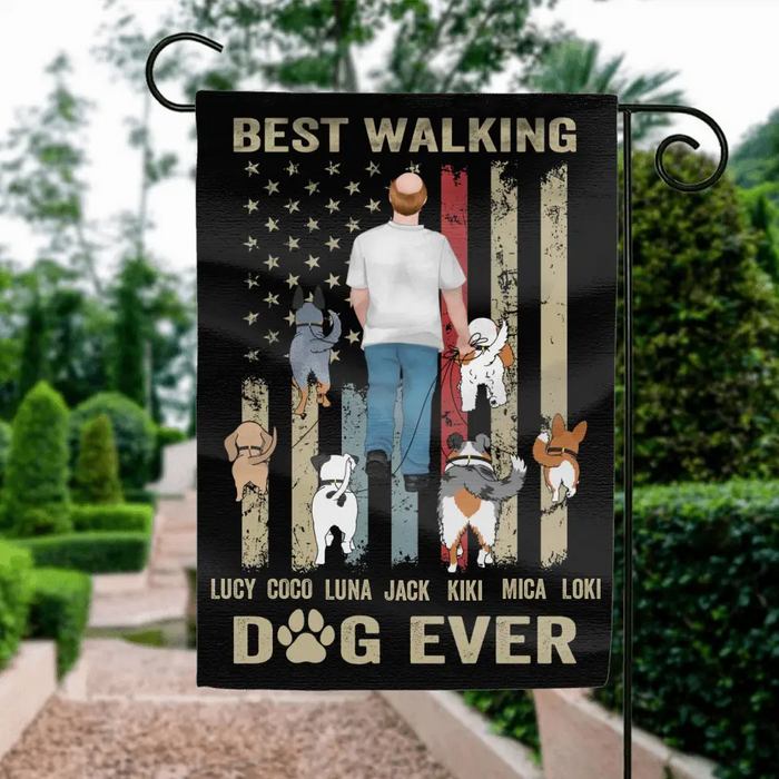 Custom Personalized Dad Dog Flag Sign - Gift Idea For Dog Lovers/Father's Day - Upto 6 Dogs - Best Walking Dog Ever