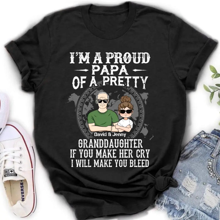Custom Personalized Grandpa Shirt/Hoodie - Father's Day Gift Idea for Grandpa - I'm A Proud Papa Of A Pretty Granddaughter