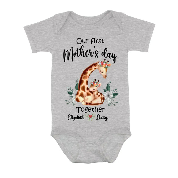 Custom Personalized Giraffe Baby Onesie/T-Shirt - Gift Idea for Baby/Mother's Day - Our First Mother's Day Together