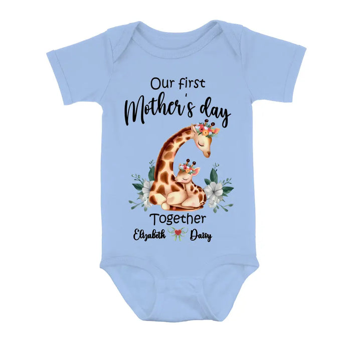 Custom Personalized Giraffe Baby Onesie/T-Shirt - Gift Idea for Baby/Mother's Day - Our First Mother's Day Together