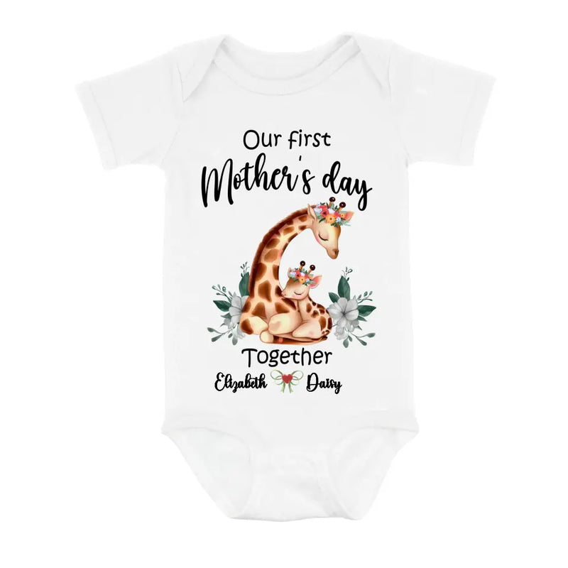 Personalized Giraffe Baby Onesie/T-Shirt - Gift Idea for Baby/Mother's Day - Our First Mother's Day Together