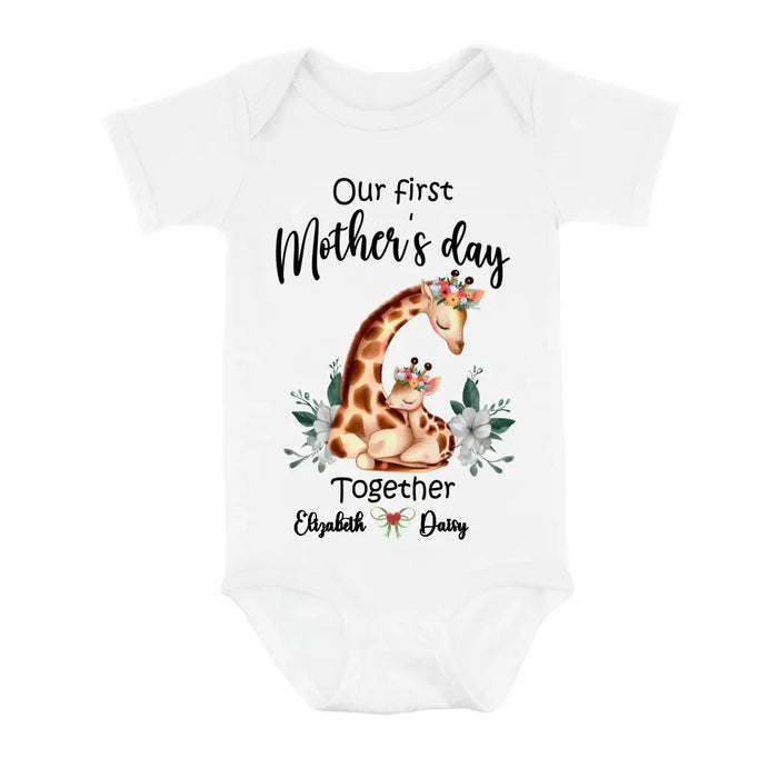 Custom Personalized Giraffe Baby Onesie/T-Shirt - Gift Idea for Baby/Mother's Day - Our First Mother's Day Together