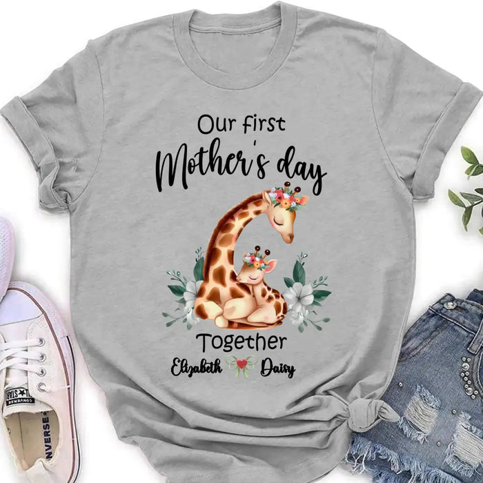 Custom Personalized Giraffe Baby Onesie/T-Shirt - Gift Idea for Baby/Mother's Day - Our First Mother's Day Together