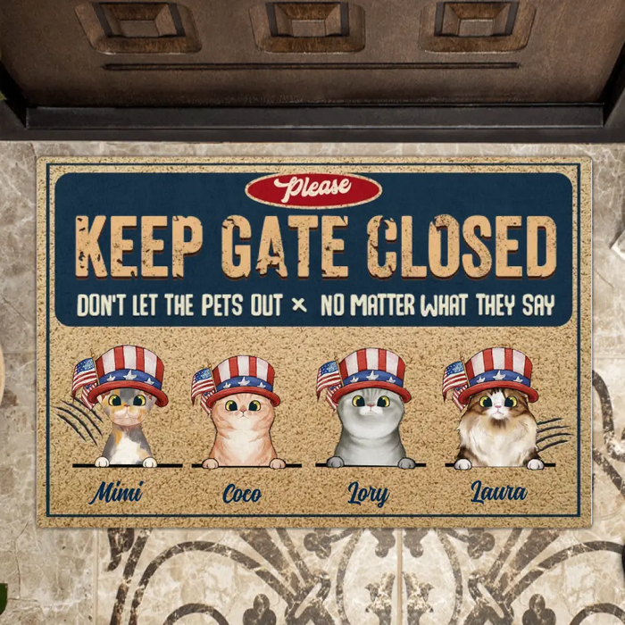 Custom Personalized Pet Doormat - Gift Idea For Dogs/Cats Lover - Upto 4 Pets - Please Keep Gate Closed Don't Let The Pets Out No Matter What They Say