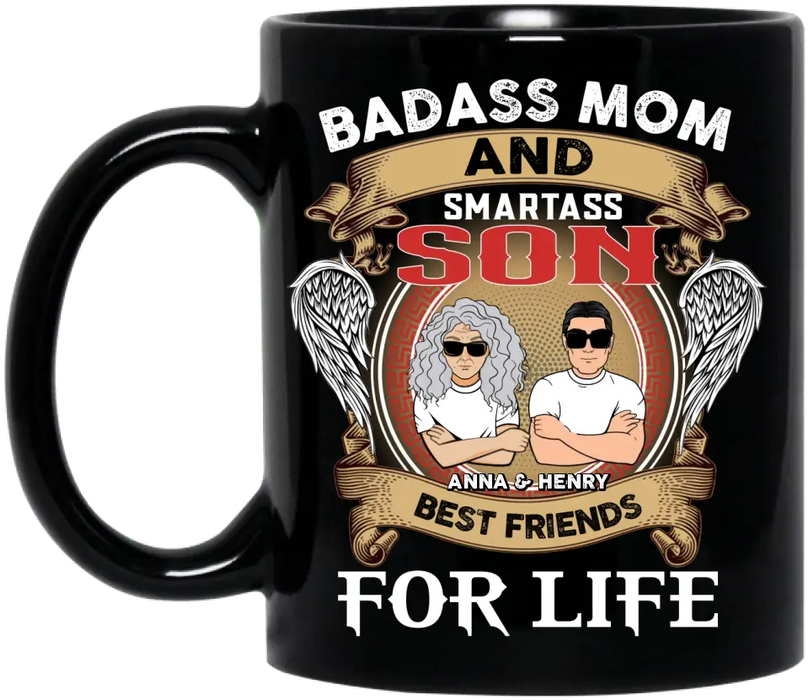 Custom Personalized Mother And Son Coffee Mug - Gift Idea For Mother's Day From Son - Badass Mom And Smartass Son Best Friends For Life