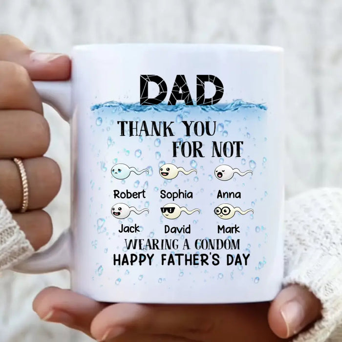 Custom Personalized Sperms Coffee Mug - Gift Idea For Father's Day - Upto 6 Sperms -  Thank You For Not Wearing A Condom