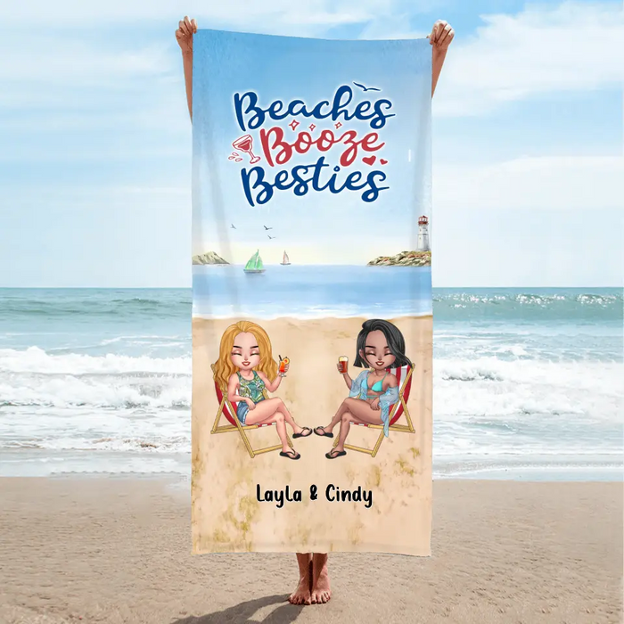 Custom Personalized Besties Beach Towel - Upto 4 People - Gift Idea For Besties/Friends - Beaches Booze Besties