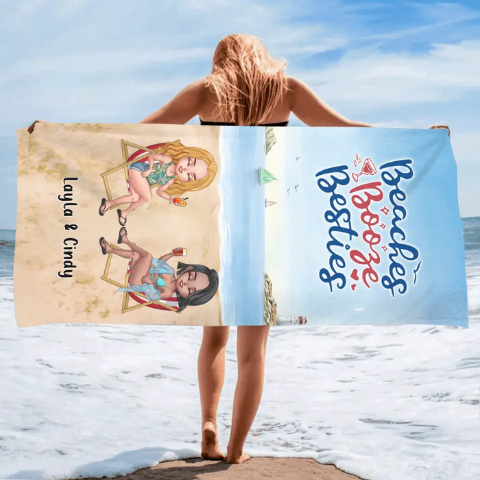 Custom Personalized Besties Beach Towel - Upto 4 People - Gift Idea For Besties/Friends - Beaches Booze Besties