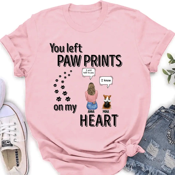 Custom Personalized Memorial T-shirt/ Long Sleeve/ Sweatshirt/ Hoodie - Upto 4 Pets - Gift Idea For Dog/Cat/Rabbit Lover - Mother's Day/Father's Day Gift - You Left Paw Prints On My Heart