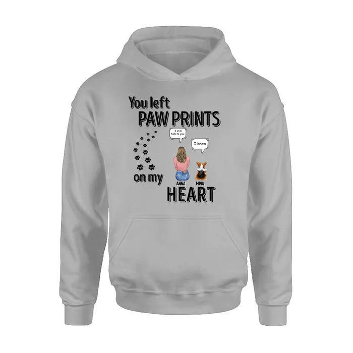 Custom Personalized Memorial T-shirt/ Long Sleeve/ Sweatshirt/ Hoodie - Upto 4 Pets - Gift Idea For Dog/Cat/Rabbit Lover - Mother's Day/Father's Day Gift - You Left Paw Prints On My Heart