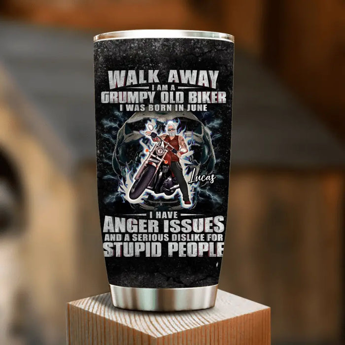 Custom Personalized Biker Tumbler - Father's Day Gift Idea For Biker - Walk Away I Am A Grumpy Old Biker