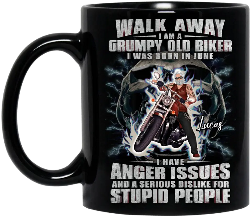 Custom Personalized Biker Coffee Mug - Father's Day Gift Idea For Biker - Walk Away I Am A Grumpy Old Biker