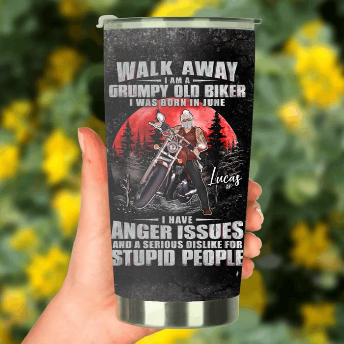 Custom Personalized Biker Tumbler - Father's Day Gift Idea For Biker - Walk Away I Am A Grumpy Old Biker