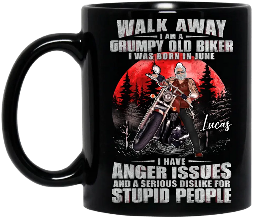 Custom Personalized Biker Coffee Mug - Father's Day Gift Idea For Biker - Walk Away I Am A Grumpy Old Biker