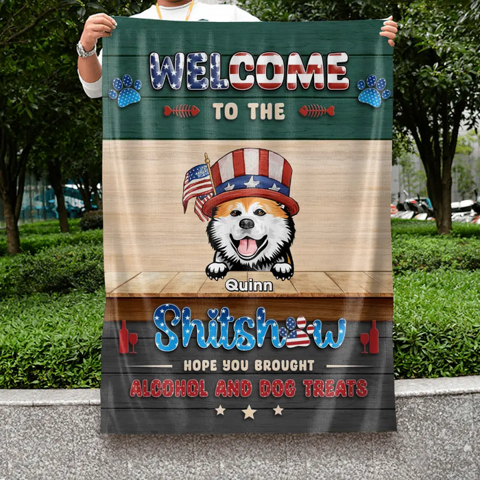 Custom Personalized Pet Flag - Upto 6 Dogs/Cats - Independence Day Gift Idea for Dog/Cat Owners - Welcome To The Shitshow
