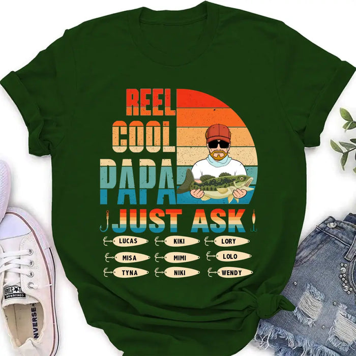 Custom Personalized Reel Cool Dad Shirt/Hoodie - Gift Idea For Father's Day/Grandpa/Fishing Lovers - Upto 9 Kids - Reel Cool Papa Just Ask