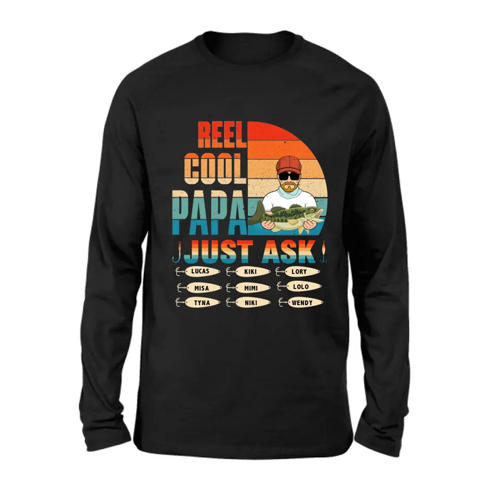 Custom Personalized Reel Cool Dad Shirt/Hoodie - Gift Idea For Father's Day/Grandpa/Fishing Lovers - Upto 9 Kids - Reel Cool Papa Just Ask