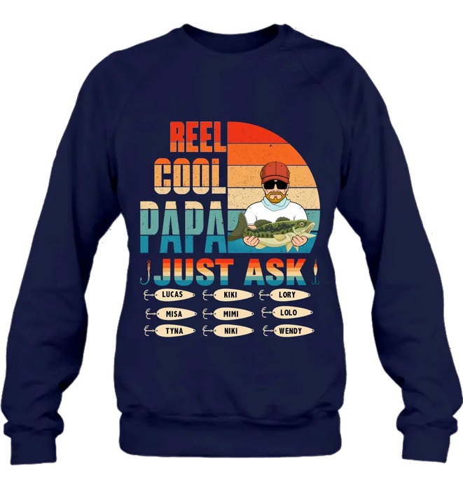 Custom Personalized Reel Cool Dad Shirt/Hoodie - Gift Idea For Father's Day/Grandpa/Fishing Lovers - Upto 9 Kids - Reel Cool Papa Just Ask