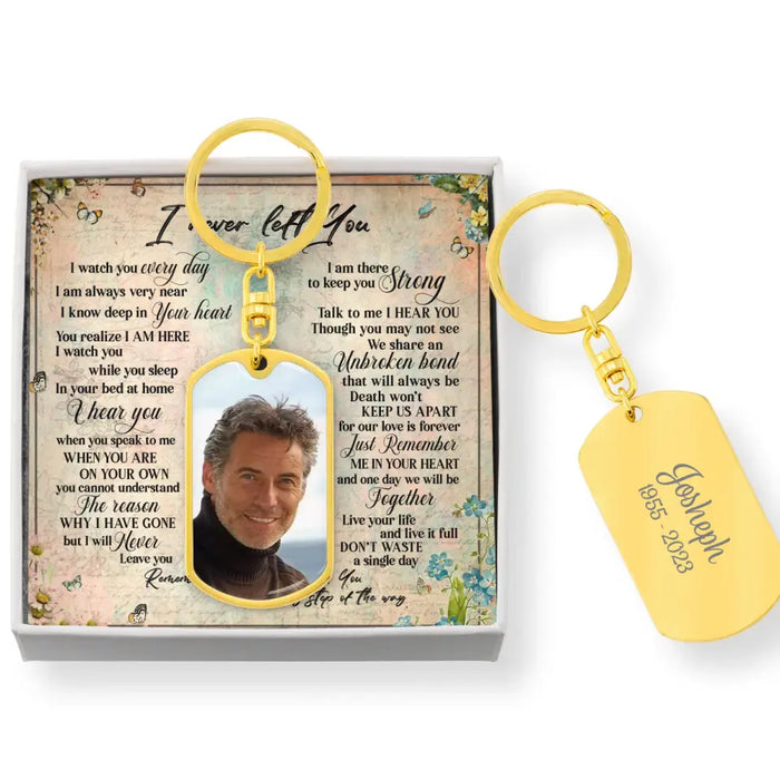 Custom Personalized Memorial Photo Tag Keychain With Message Card - Memorial Gift Idea For Father's Day - I Never Left You