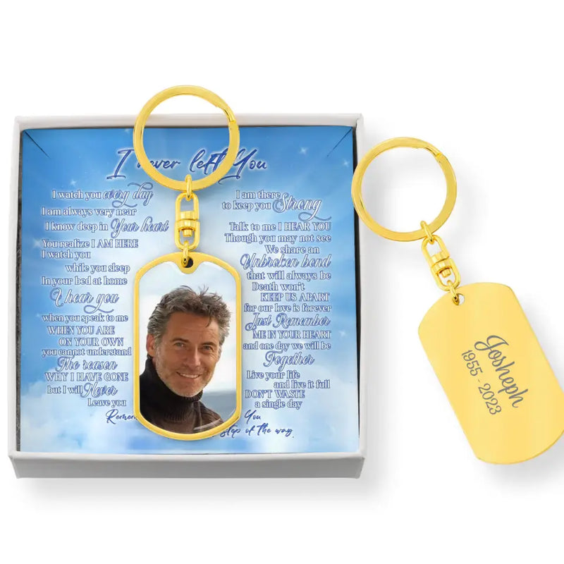 Personalized Memorial Photo Tag Keychain With Message Card - Memorial Gift Idea For Father's Day - I Never Left You