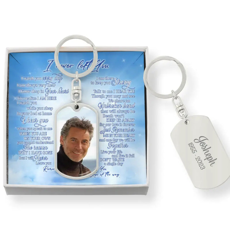 Personalized Memorial Photo Tag Keychain With Message Card - Memorial Gift Idea For Father's Day - I Never Left You