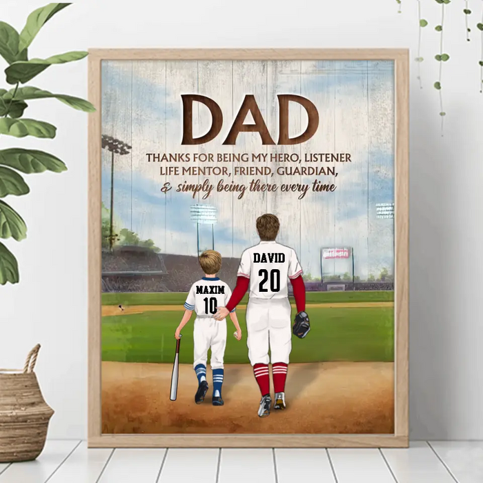 Custom Personalized Baseball Dad Poster - Father's Day Gift Idea for Baseball Lovers - Thanks For Being My Hero