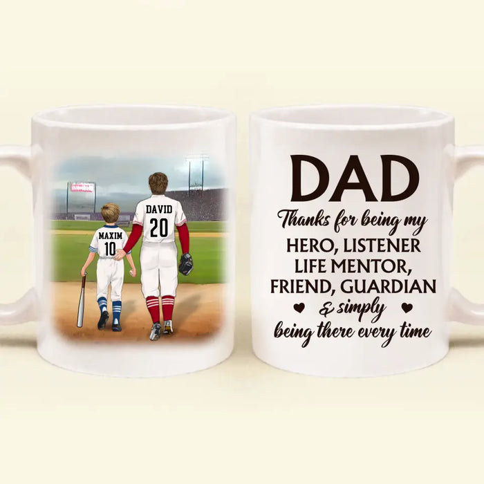 Custom Personalized Baseball Dad Coffee Mug - Father's Day Gift Idea for Baseball Lovers - Thanks For Being My Hero