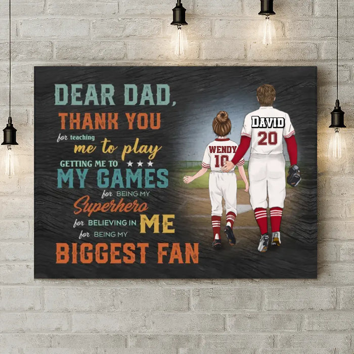 Custom Personalized Baseball Dad Horizontal Canvas - Upto 2 Children - Father's Day Gift Idea for Baseball Lovers - Dear Dad Thank You For Teaching Me To Play