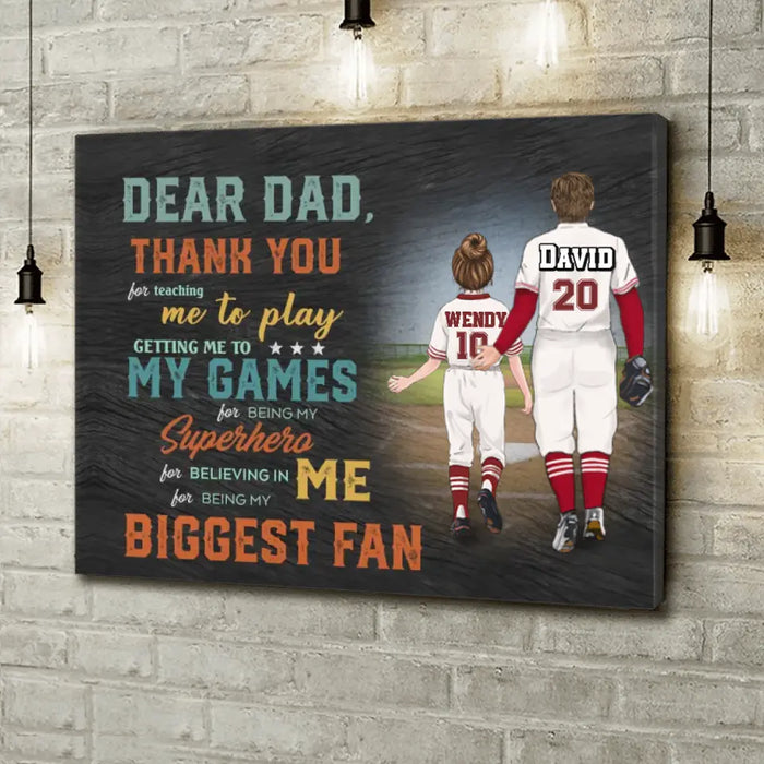 Custom Personalized Baseball Dad Horizontal Canvas - Upto 2 Children - Father's Day Gift Idea for Baseball Lovers - Dear Dad Thank You For Teaching Me To Play