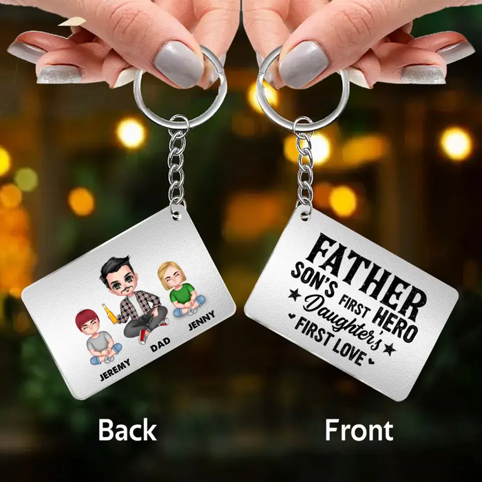 Custom Personalized Dad Acrylic Keychain - Upto 6 Kids - Father's Day Gift Idea for Dad - Father Son's First Hero Daughter's First Love