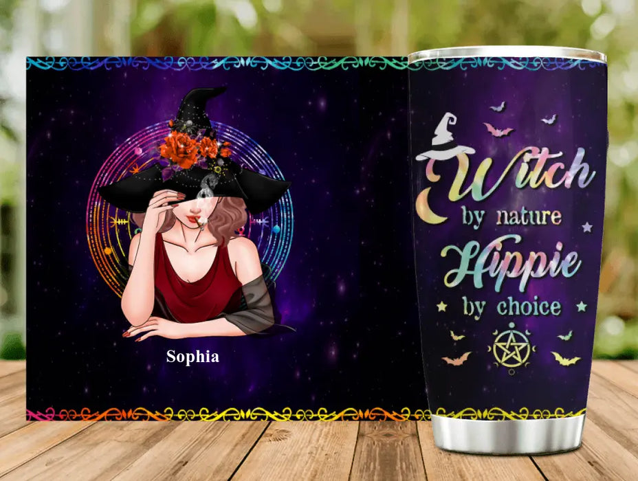 Custom Personalized Witch Tumbler - Halloween Gift Idea - Witch By Nature, Hippie By Choice