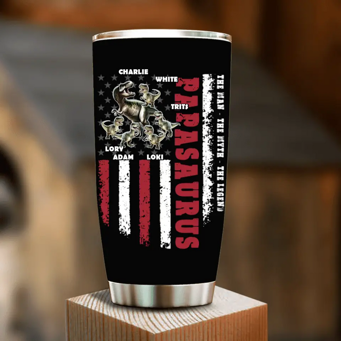 Custom Personalized Papasaurus Tumbler - Gift Idea For Father's Day - Upto 5 Kids - Papasaurus The Man The Myth The Legend