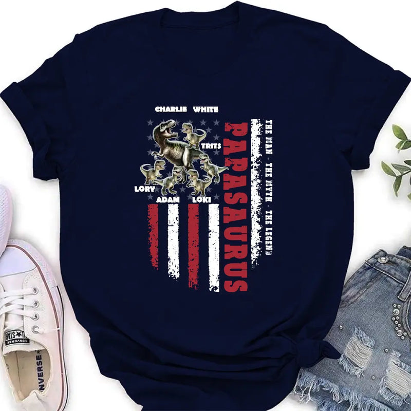 Personalized Papasaurus Shirt/Hoodie - Gift Idea For Father's Day - Up to 5 Kids - Papasaurus The Man The Myth The Legend