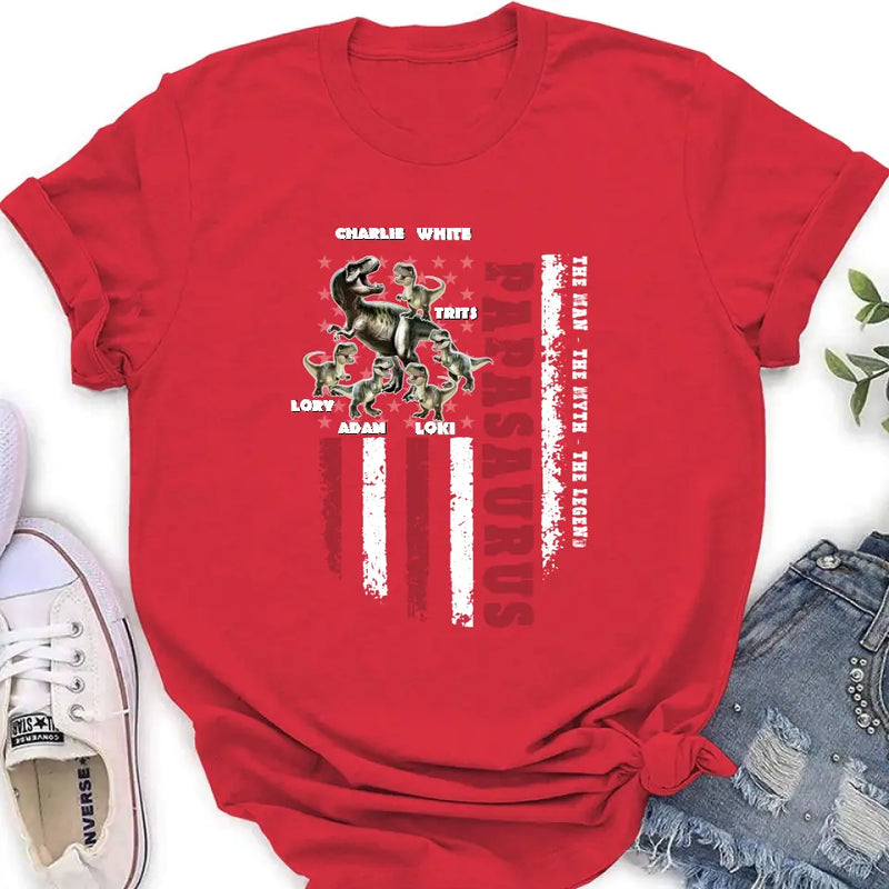 Personalized Papasaurus Shirt/Hoodie - Gift Idea For Father's Day - Up to 5 Kids - Papasaurus The Man The Myth The Legend