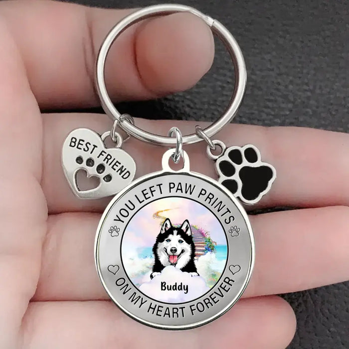 Custom Personalized Pet Keychain Pet Charm - Upto 2 Dogs/Cats - Memorial Gift Idea for Dog/Cat Owners - You Left Paw Prints On My Heart Forever